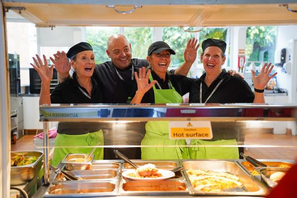 School catering team at serving counter