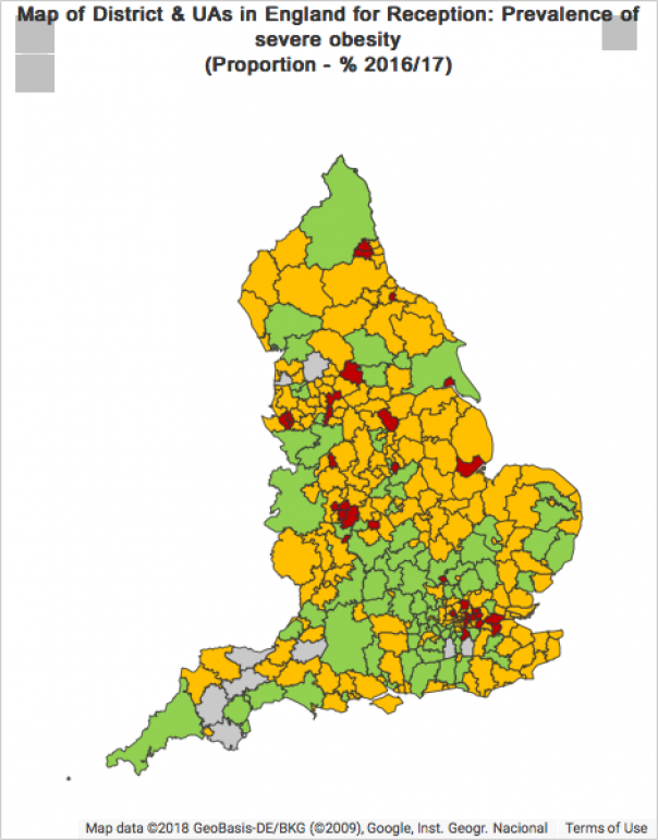 PHE severe obesity children Reception England