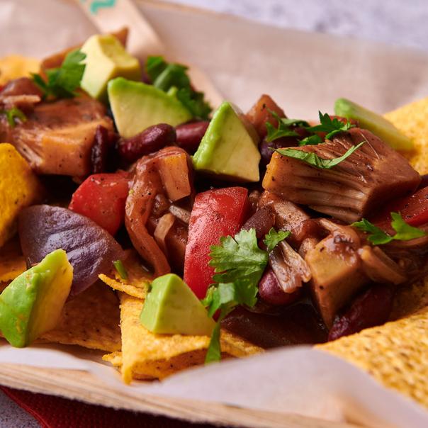 Premier Foods’ Bisto Mexican Jack fruit and Bean Birria with Avocado on Nachos