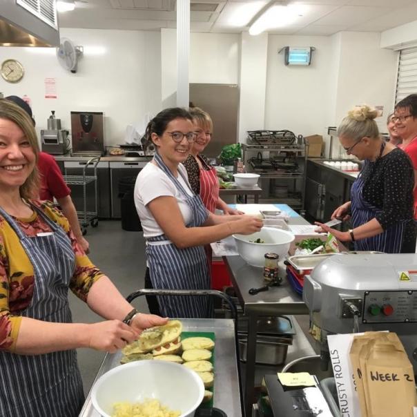 School catering staff in the Orkney Islands take part in a Food for Life Scotland training session before the pandemic